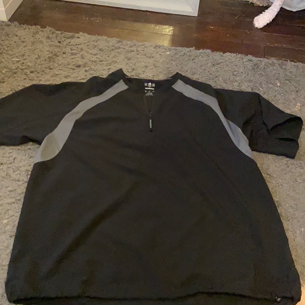 black and gray short sleeve quarter zip pullover